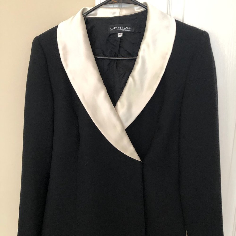Black Dressy Evening Jacket with Creme Satin Cuffs